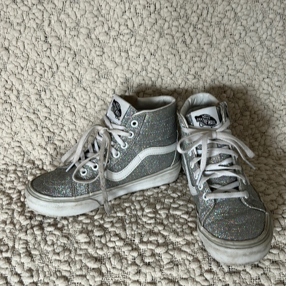 RARE Zip-Up Vans Girls SK8-HI Reissue Silver Glitter